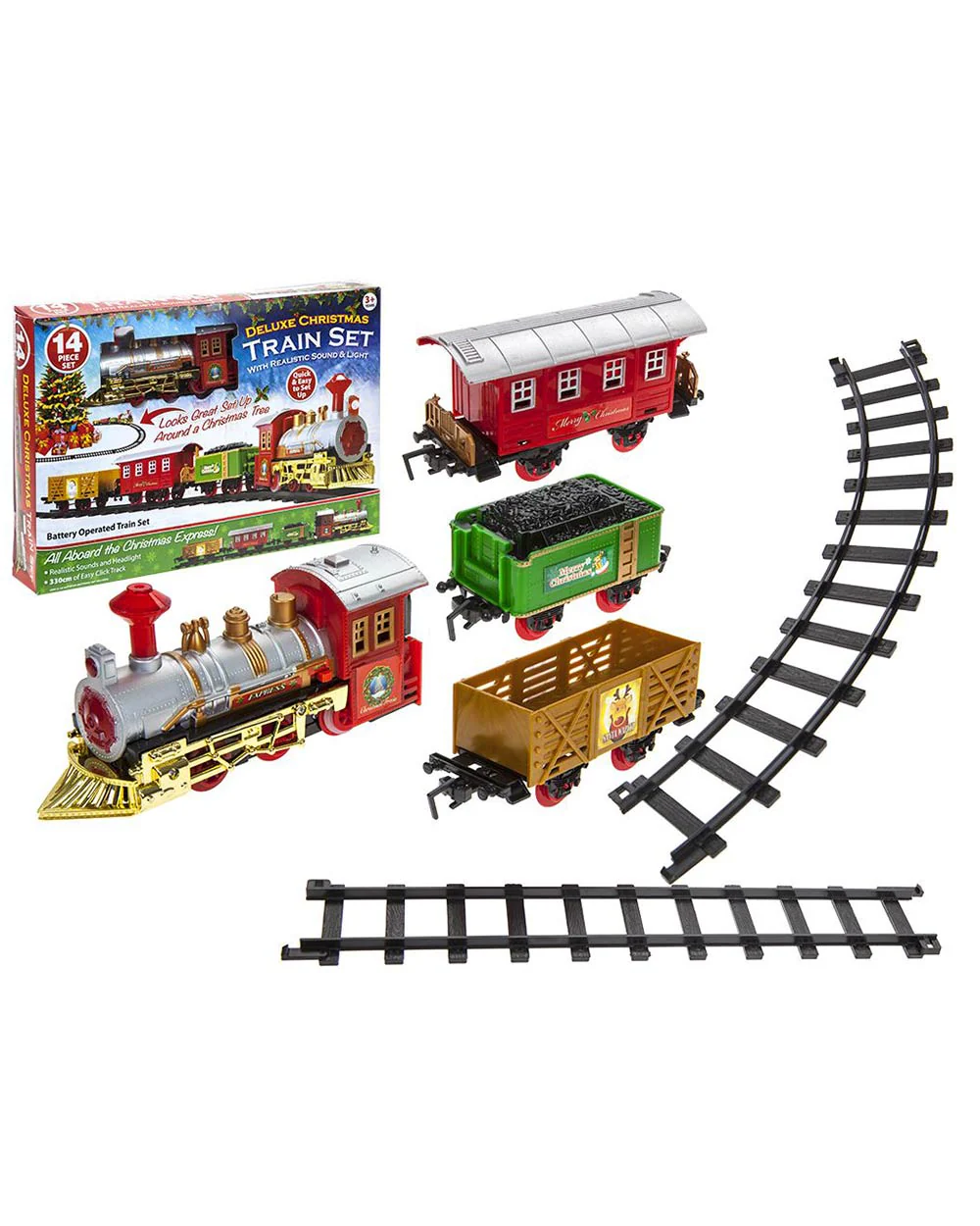 14pc Deluxe Christmas Train Set Lights Up Sounds - Image 3
