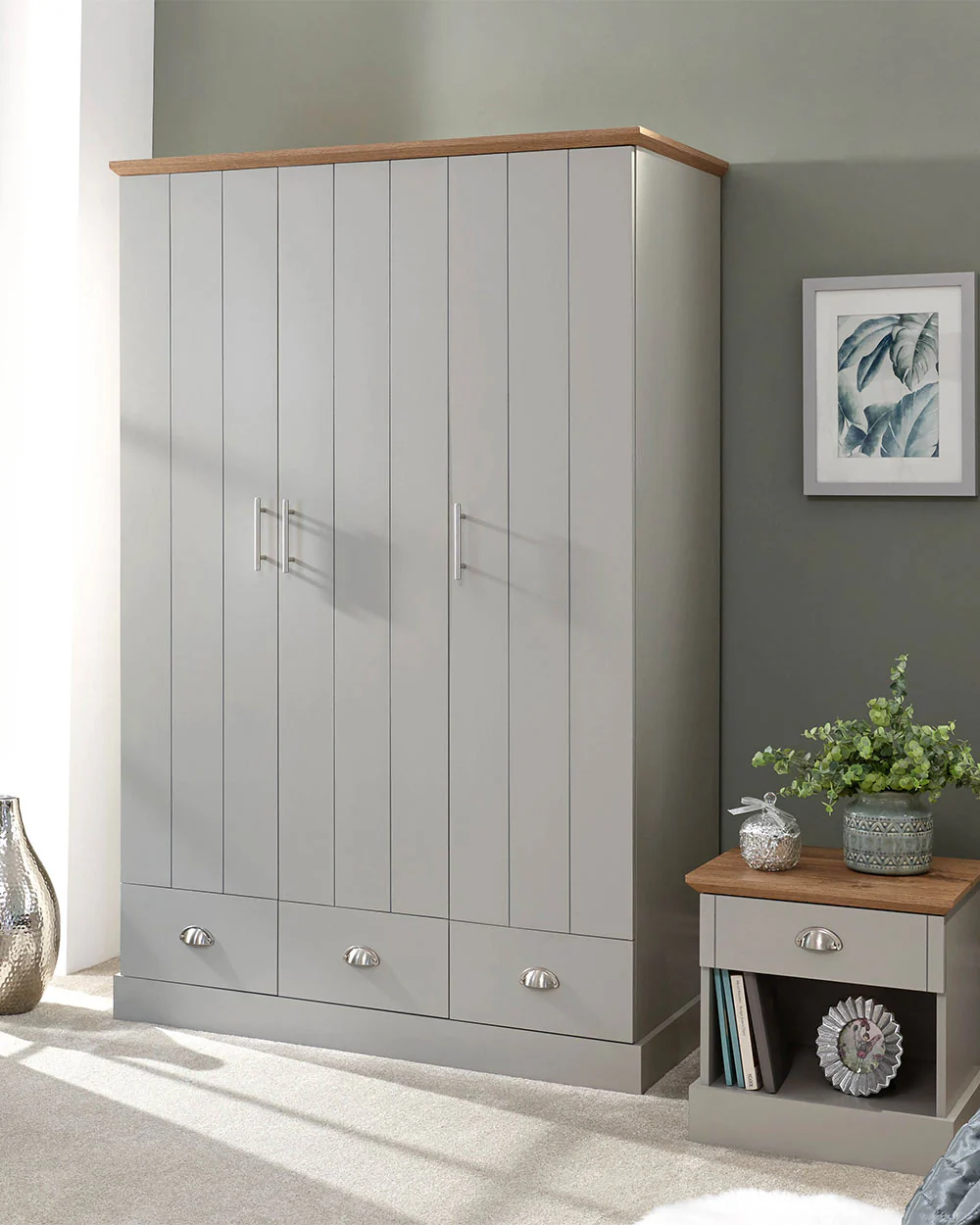 Kendal 3 Door Wardrobe With 3 Drawers, Grey