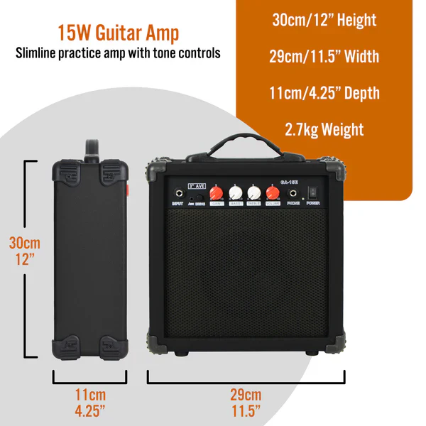 3rd Avenue 15 Watt Electric Guitar Amplifier Black - Image 2