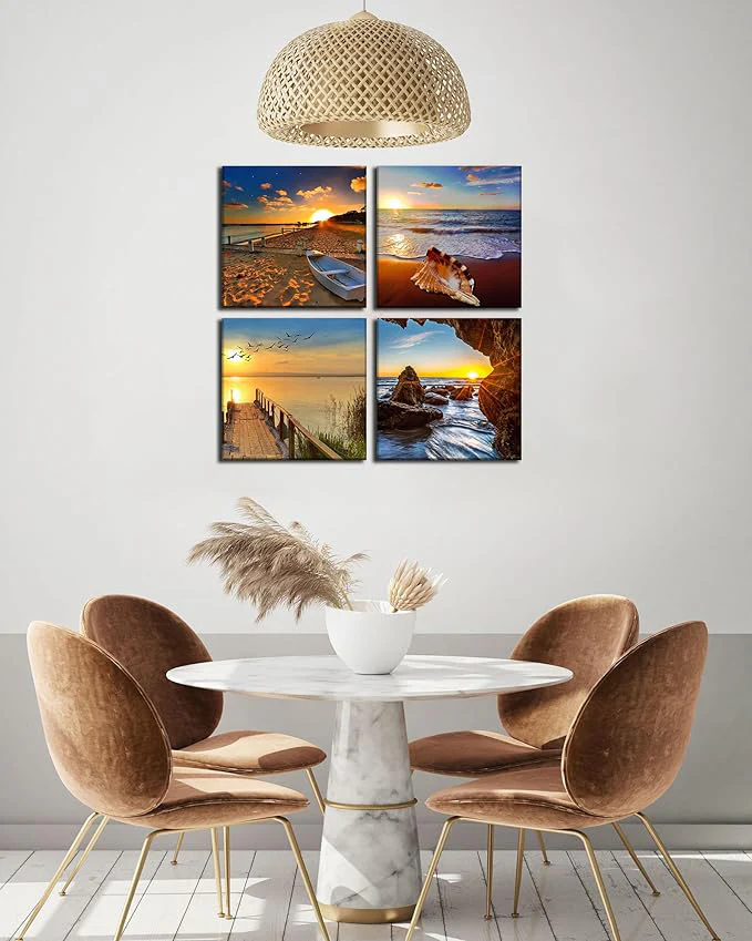 4 Panel Framed Sunrise Canvas Wall Art 16 X 16" - Image 3