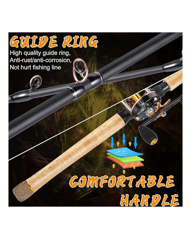 7’ Fishing Rod Reel Casting Combo Round Gold - Image 6