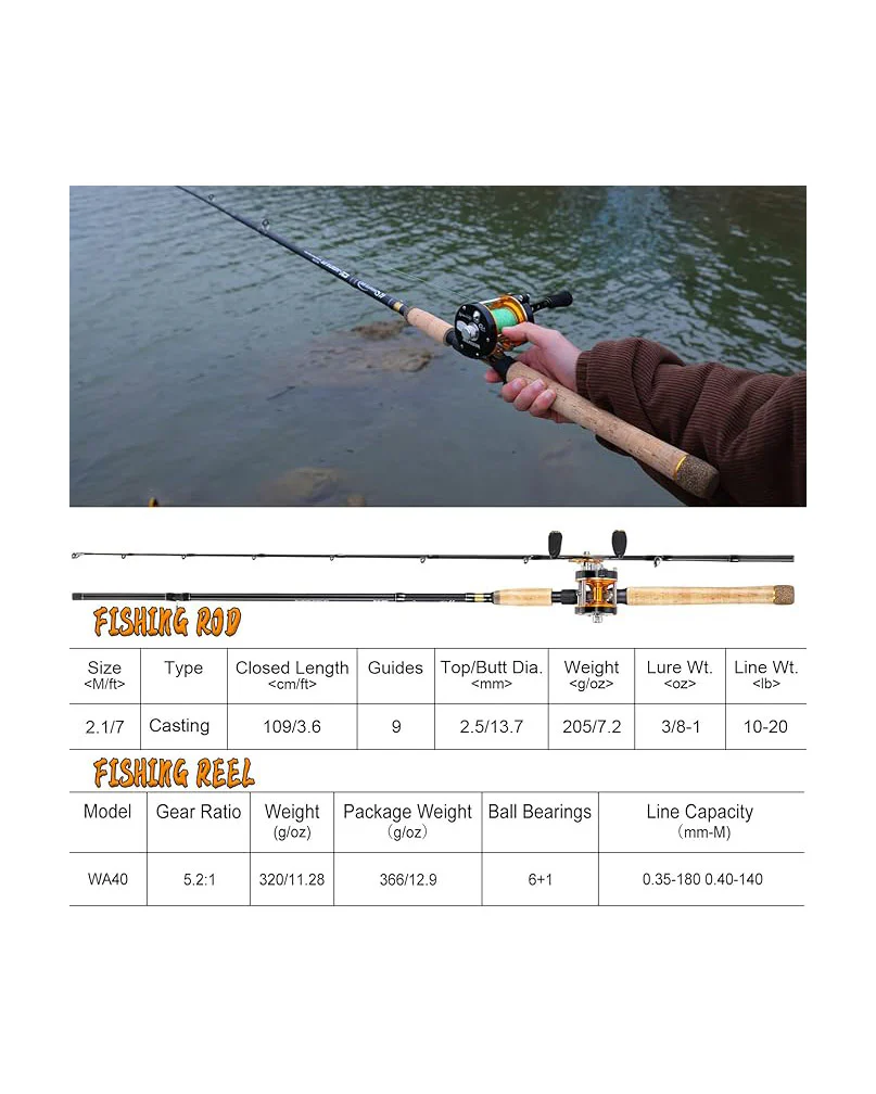 7’ Fishing Rod Reel Casting Combo Round Gold - Image 7