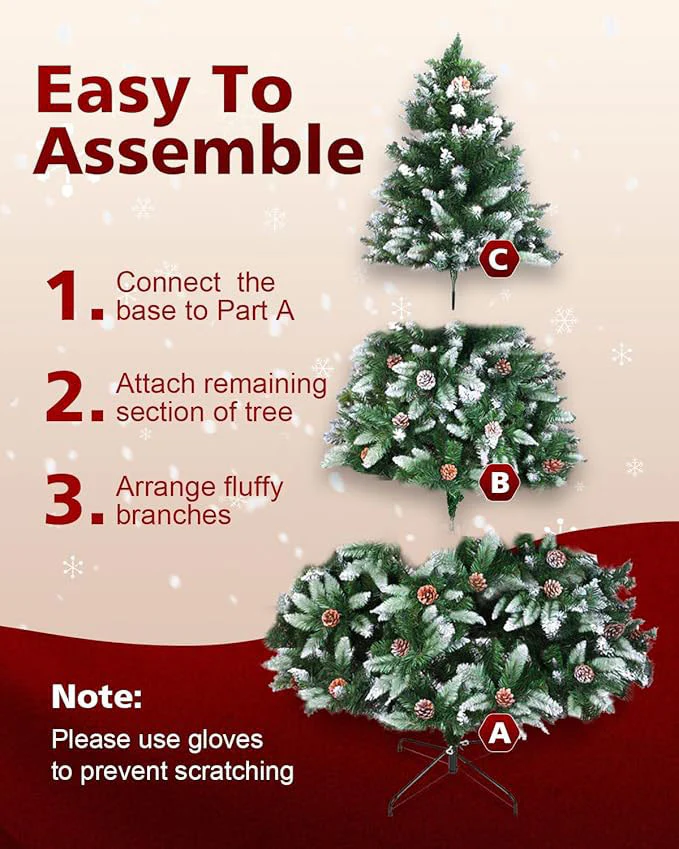 Artificial Christmas Tree 6ft Metal Stand Snow Flocked - Image 3