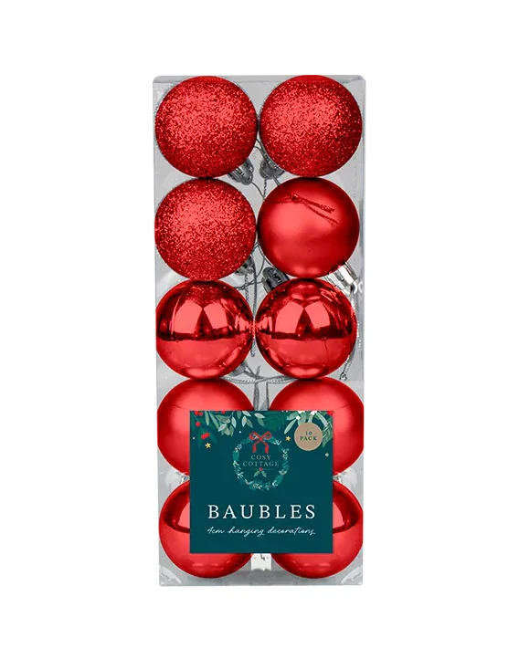 Assorted Christmas Tree Baubles Red 4cm 10 Pack