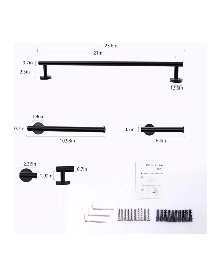 Bathroom Hardware Towel Bar Set Stainless Steel Black 4 Pk - Image 4