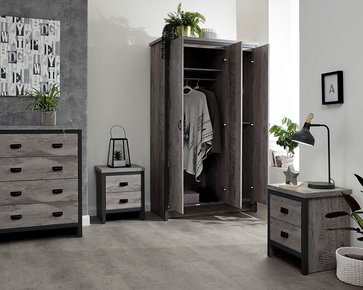 Bedroom Furniture Set 4 Piece Boston Modern Grey - Image 5