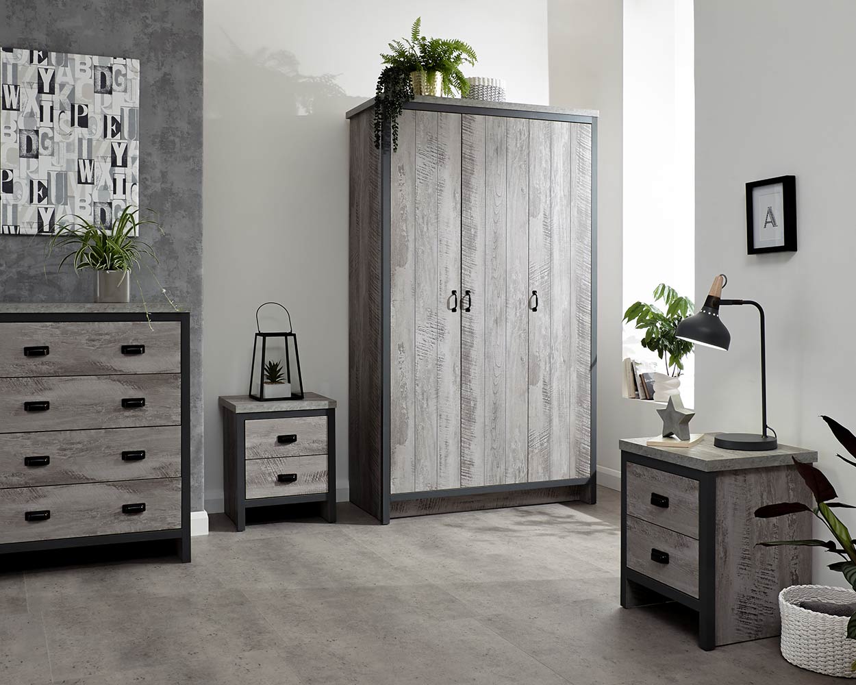 Bedroom Furniture Set 4 Piece Boston Modern Grey - Image 6