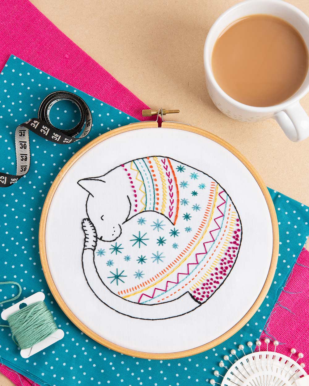 Cat Embroidery Kit Colourful Adult Craft Kit 12+ - Image 3