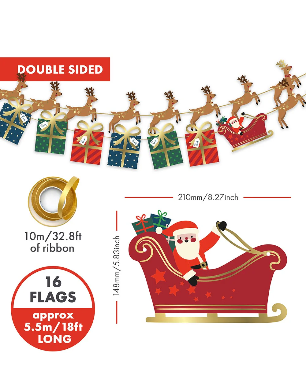 Christmas Bunting Santa Reindeer Presents - Image 6