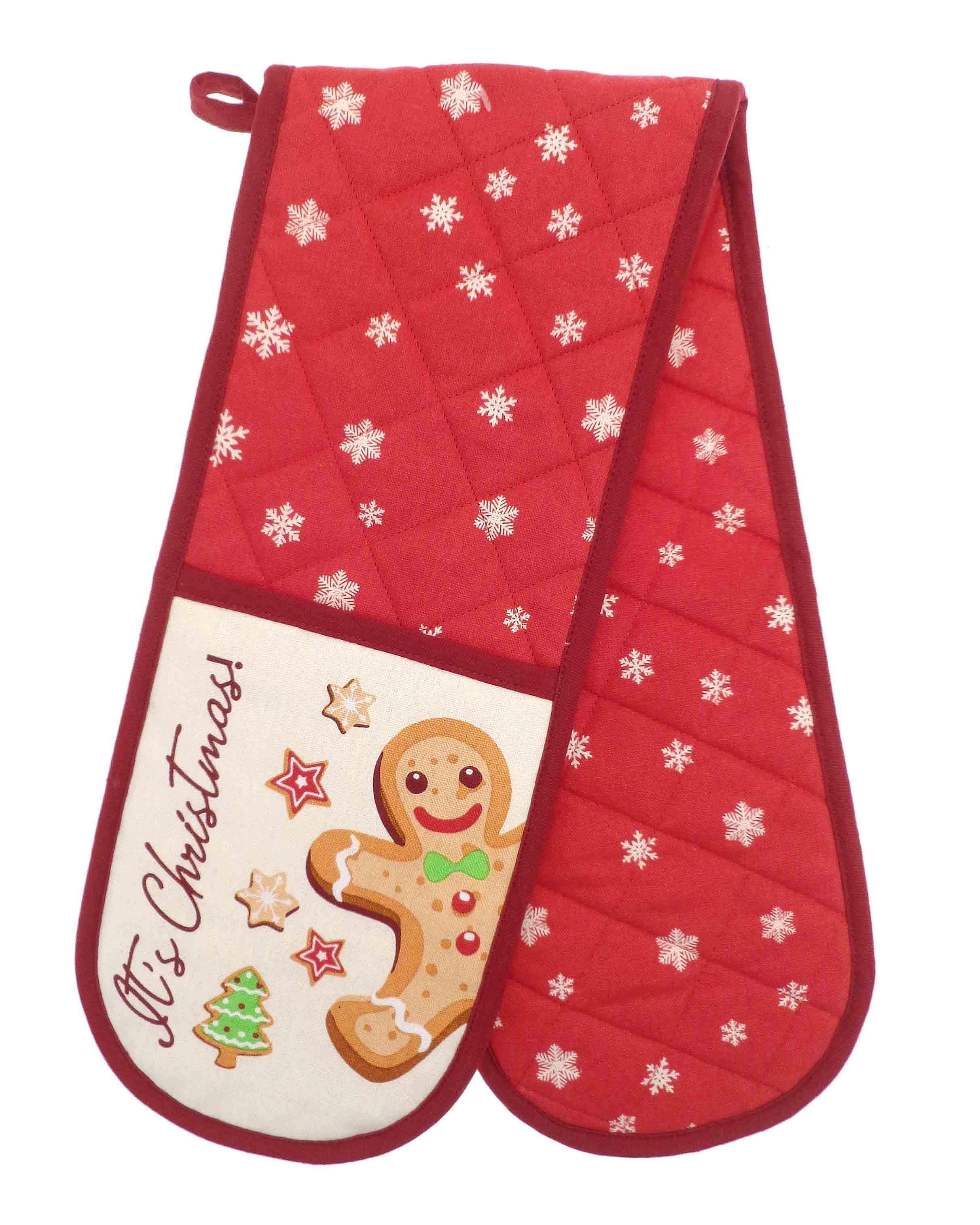Christmas Gingerbread Double Oven Glove One Size Red