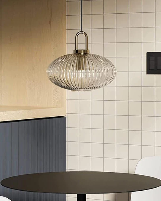 Clear Ribbed Glass Lamp Shade Pendant Light 300mm - Image 2