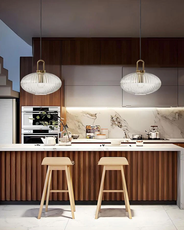 Clear Ribbed Glass Lamp Shade Pendant Light 300mm - Image 5