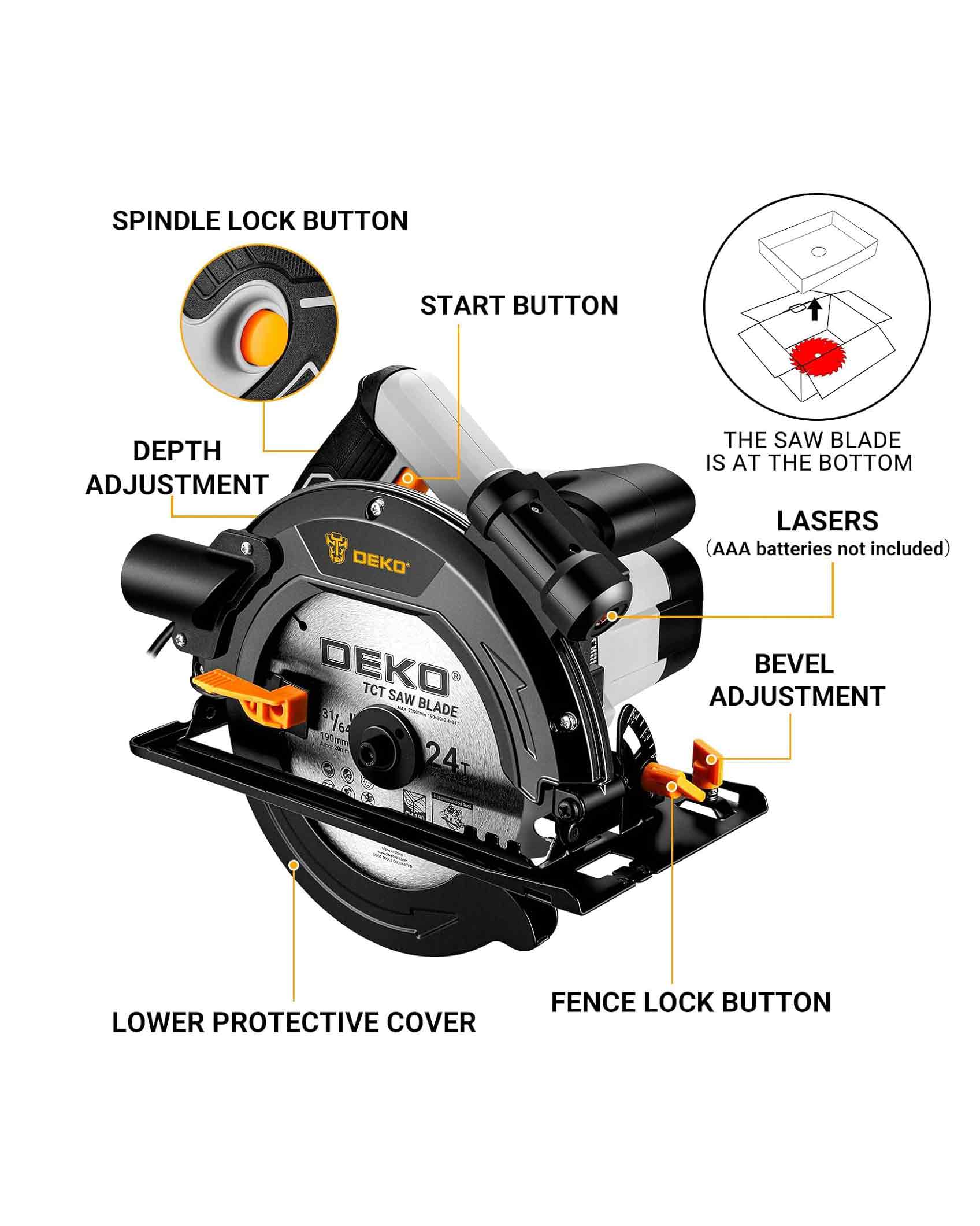 DEKOPRO Circular Saw 1200W 4800RPM 185mm 24T Blade - Image 2