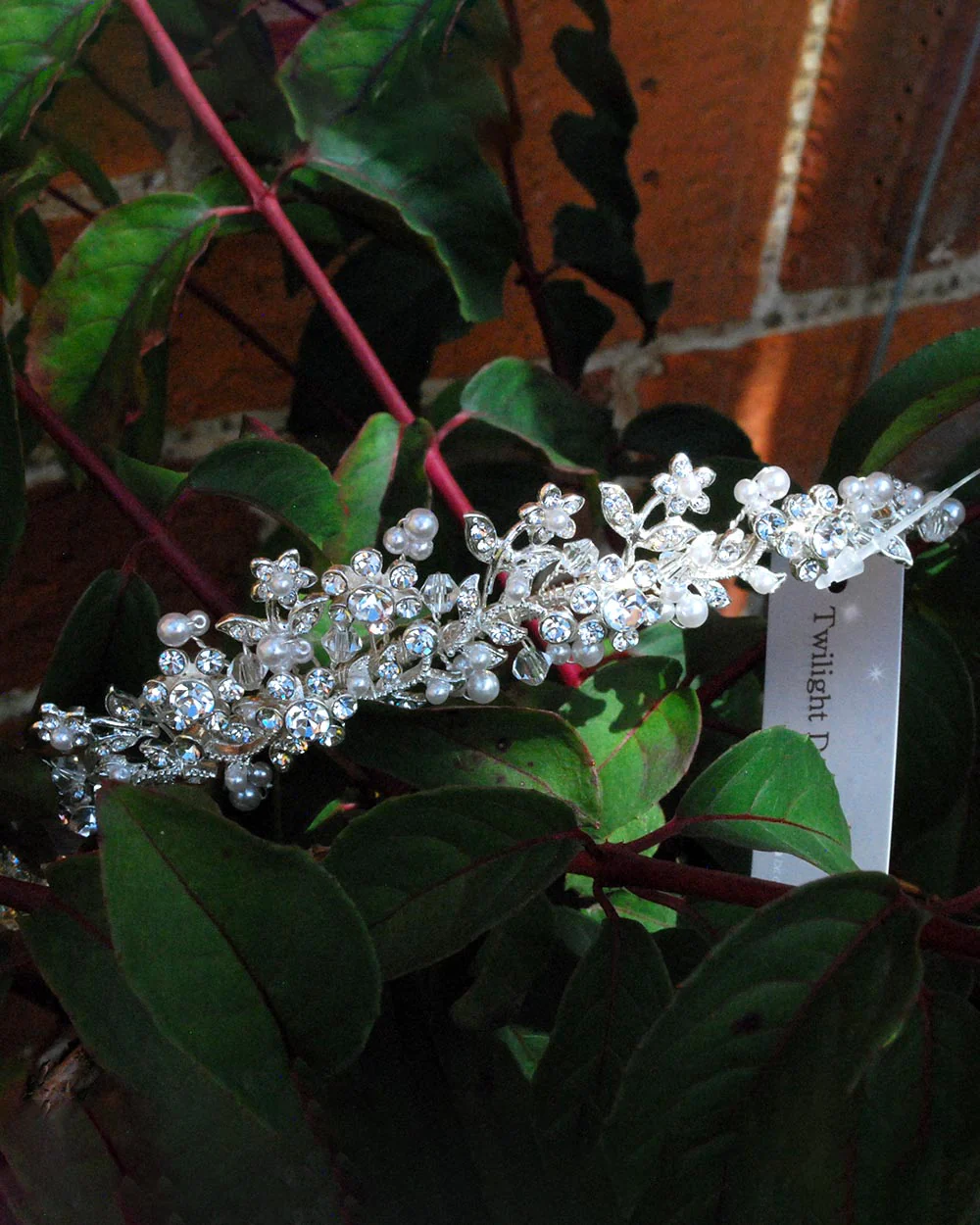 Diamante Wedding Tiara Floral With Pearls - Image 4