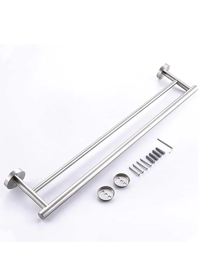 Double Towel Rail Wall Mounted Silver 58cm - Image 4