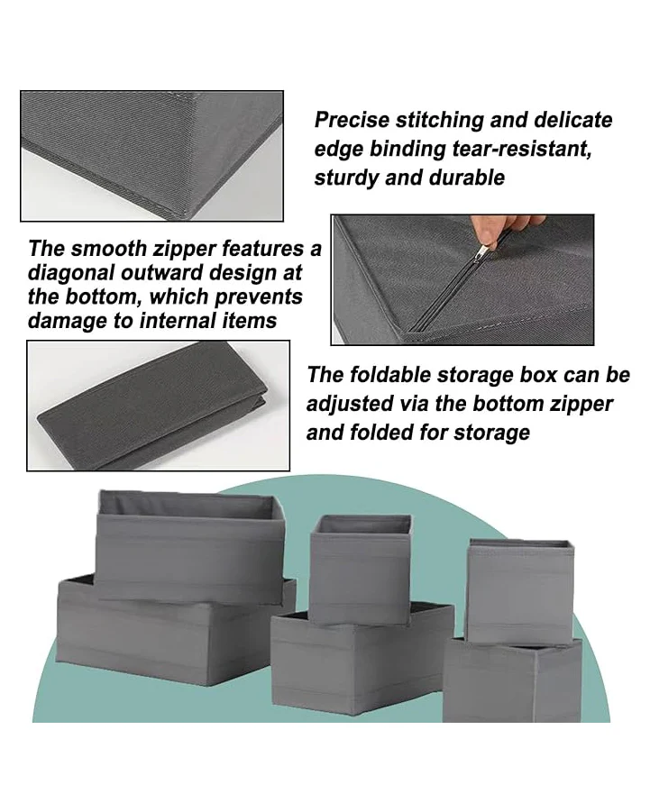 Drawer Organiser Foldable Dividers Storage 6 Pack Grey - Image 3