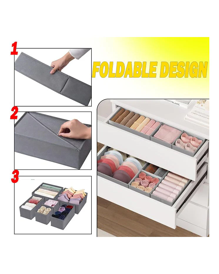 Drawer Organiser Foldable Dividers Storage 6 Pack Grey - Image 4