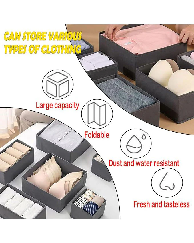 Drawer Organiser Foldable Dividers Storage 6 Pack Grey - Image 5