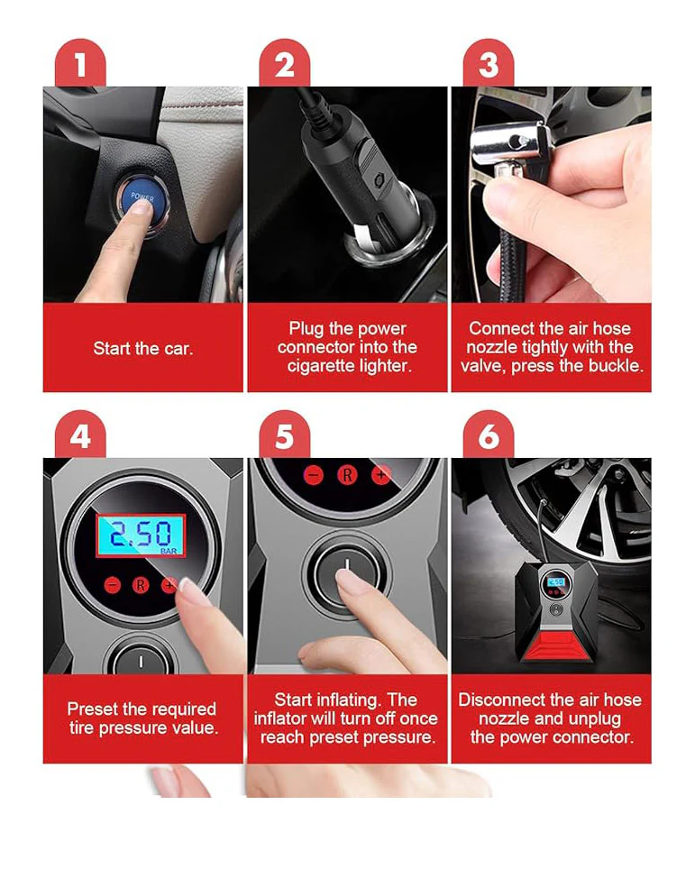 E-SMARTER Car Tyre Inflator Air Compressor Portable - Image 3