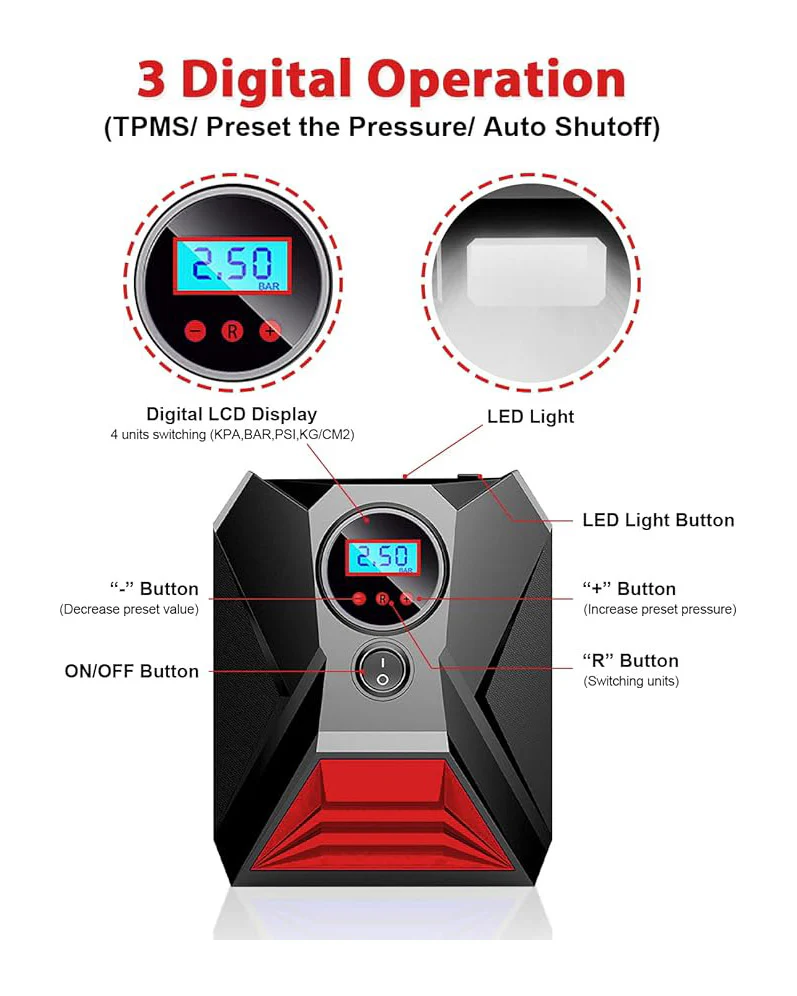 E-SMARTER Car Tyre Inflator Air Compressor Portable - Image 4