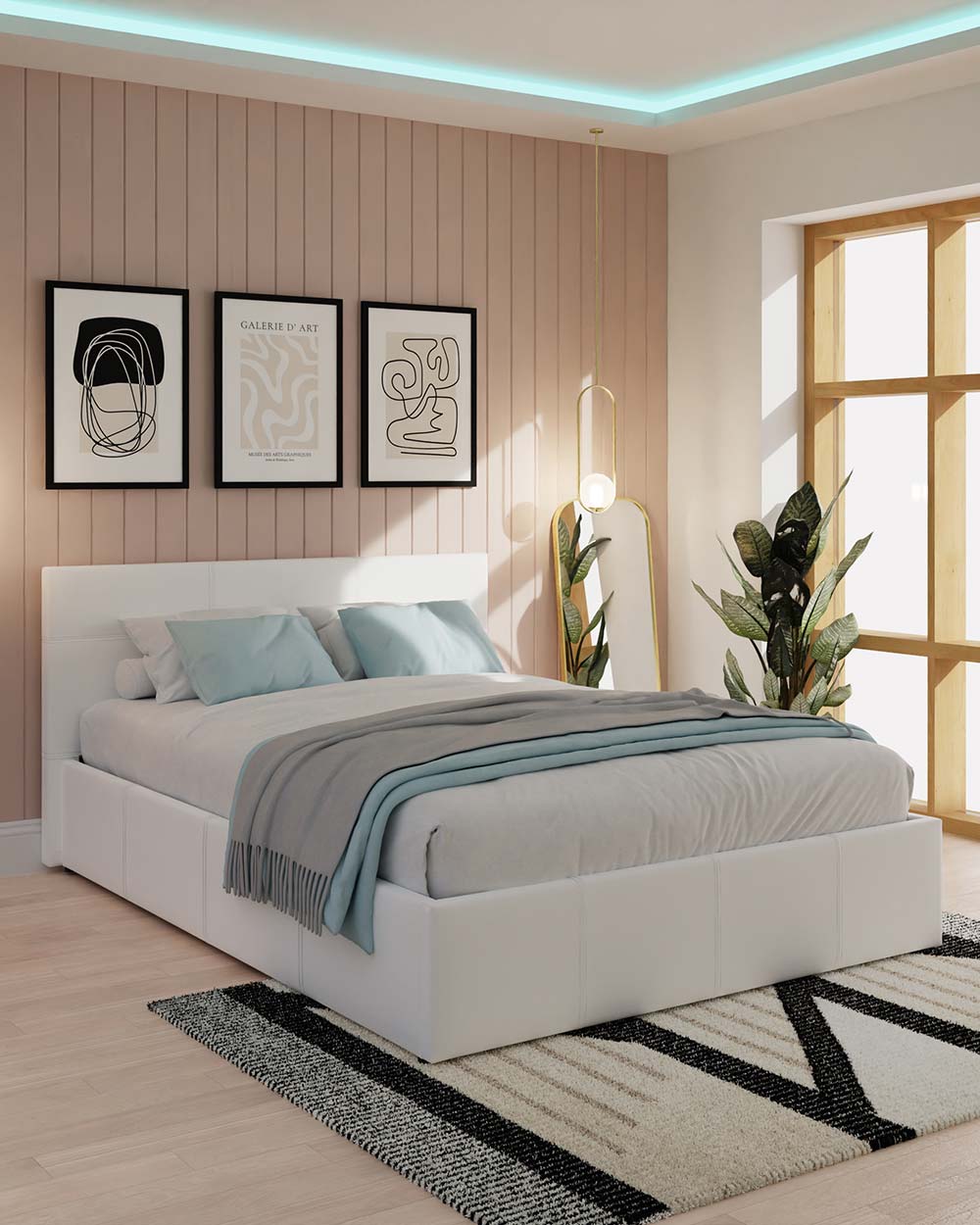 End Lift Ottoman Double Bed 135cm White Faux Leather