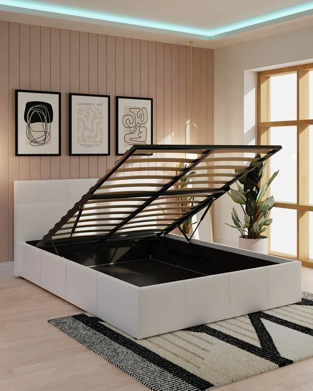 End Lift Ottoman Double Bed 135cm White Faux Leather - Image 2