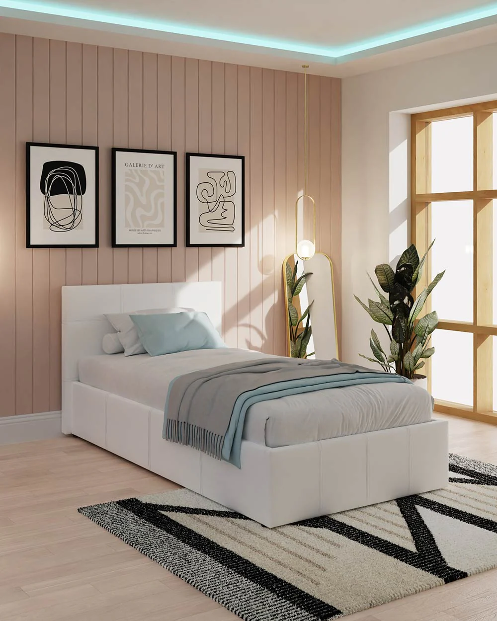 End Lift Ottoman Single Bed White Faux Leather 90cm