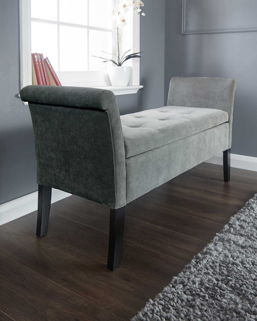 Fabric Upholstered Storage Bench Penza Grey - Image 2