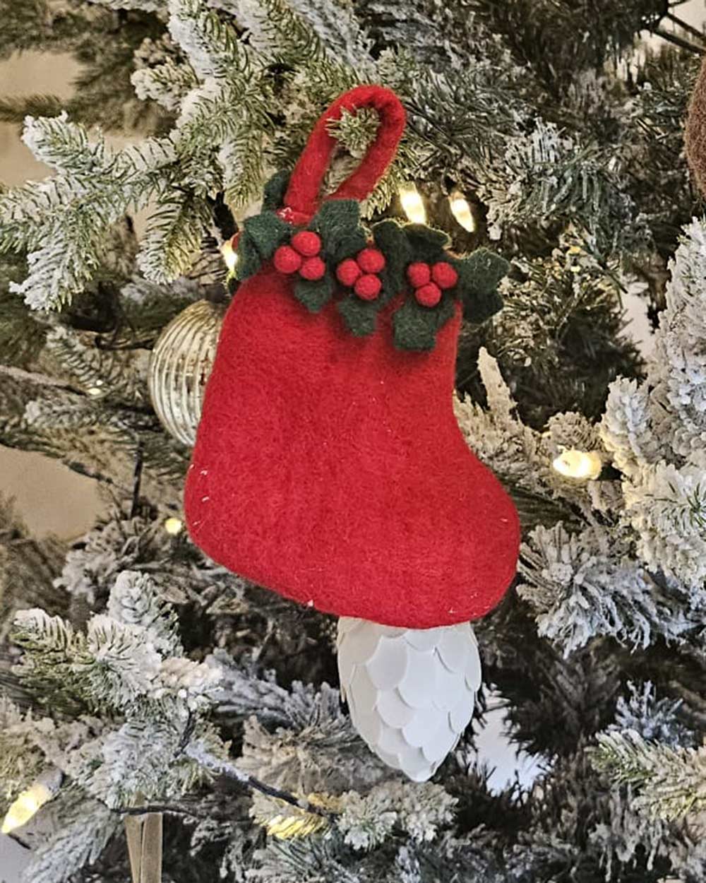 Felt Christmas Decoration Handmade Stocking Red Holly