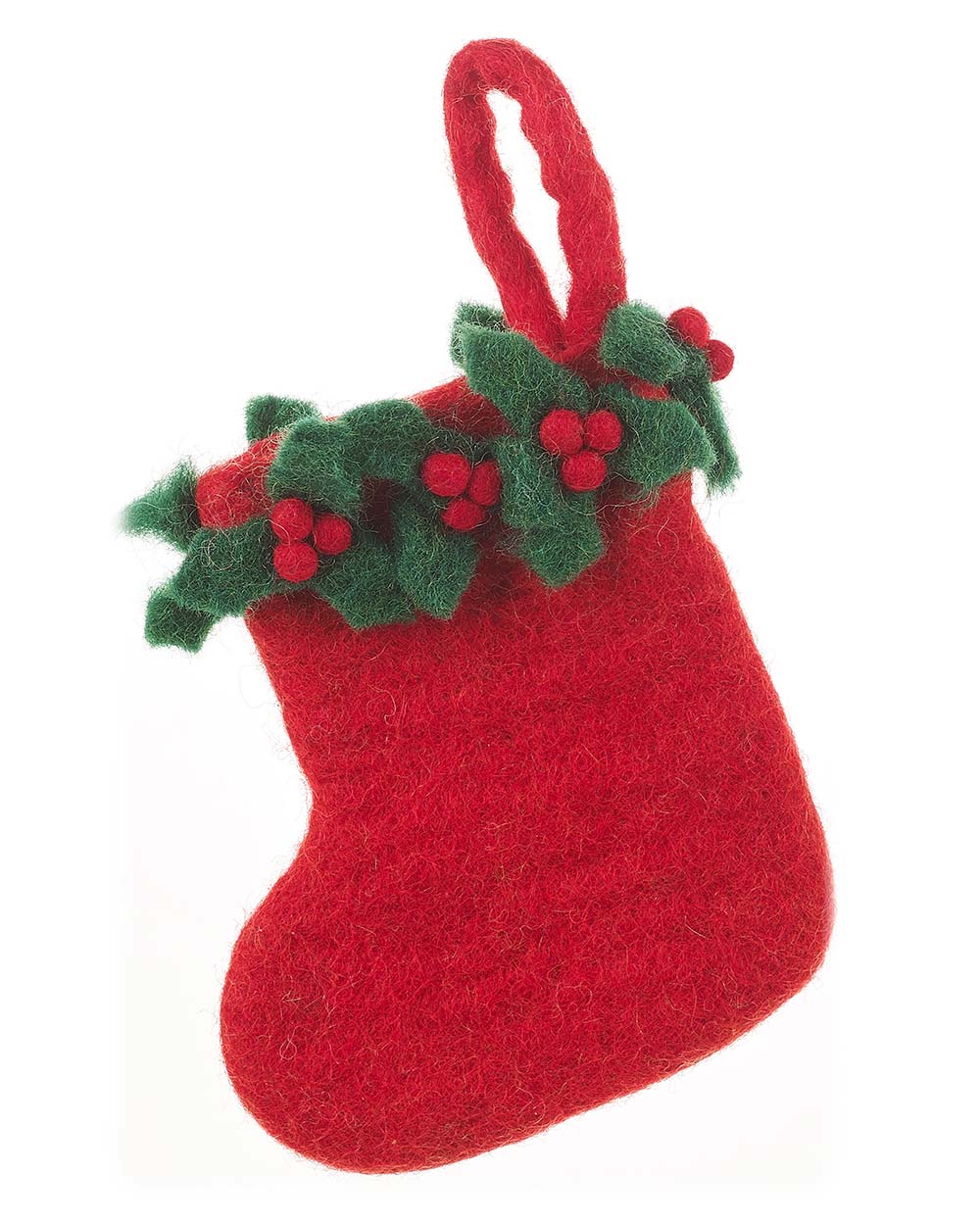 Felt Christmas Decoration Handmade Stocking Red Holly - Image 3