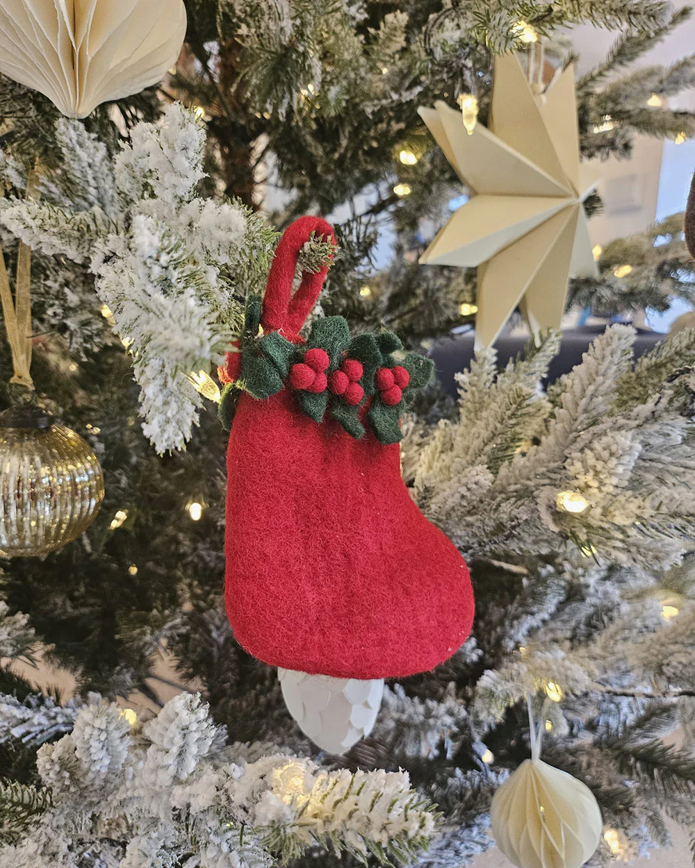 Felt Christmas Decoration Handmade Stocking Red Holly - Image 4