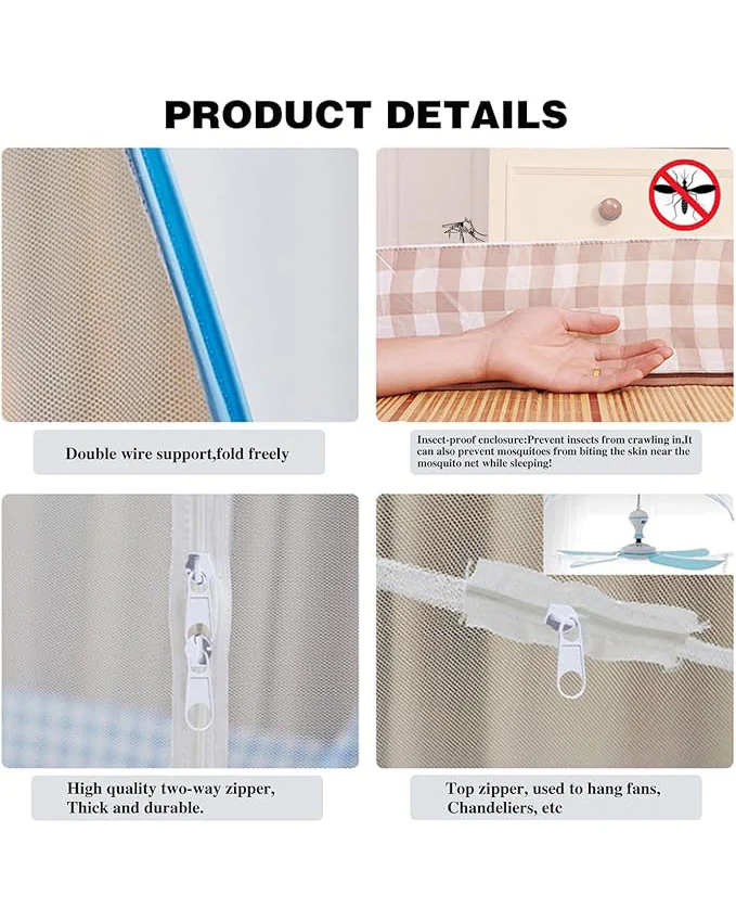 Foldable Mosquito Net Bed Canopy 100x200cm  Brown Edge - Image 4