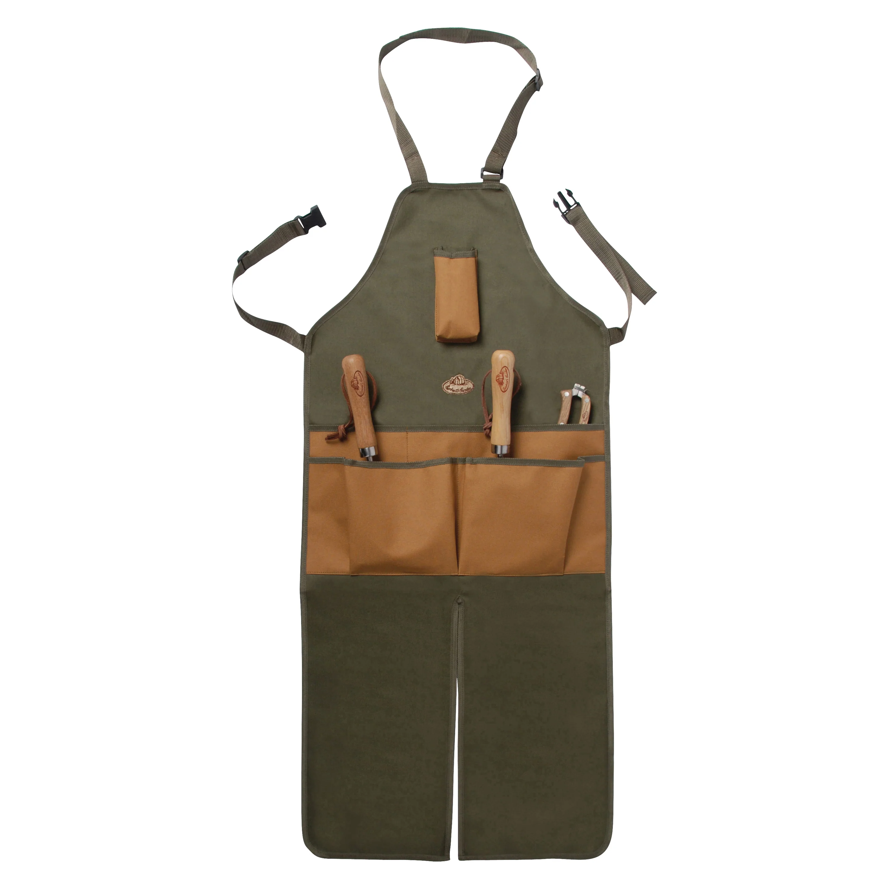 Garden Apron with Split and Pockets Green Brown