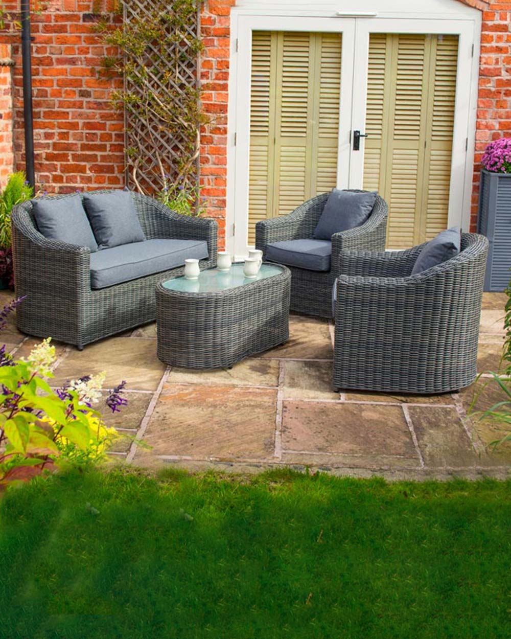 Garden Rattan Furniture Sofa Set Bunbury Grey Rowlinson