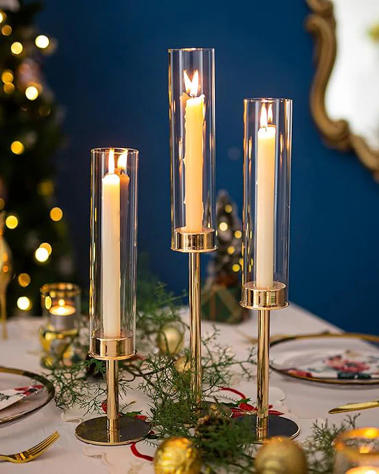 Gold Glass Candlestick Holders 3pcs 48/42/36cm - Image 2
