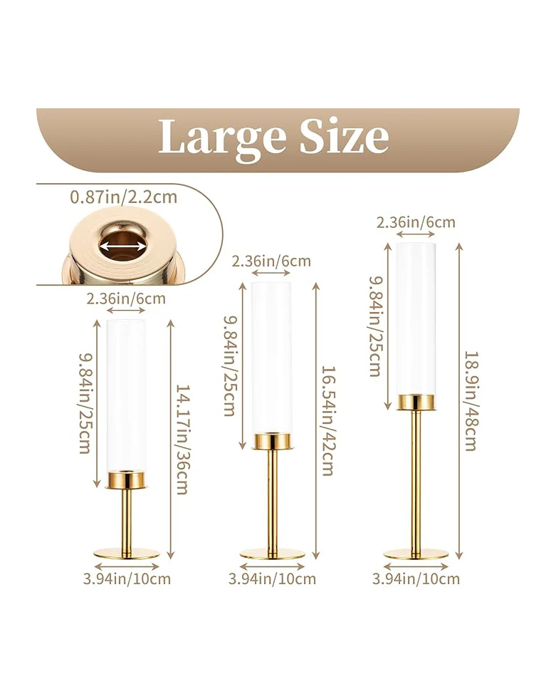 Gold Glass Candlestick Holders 3pcs 48/42/36cm - Image 4