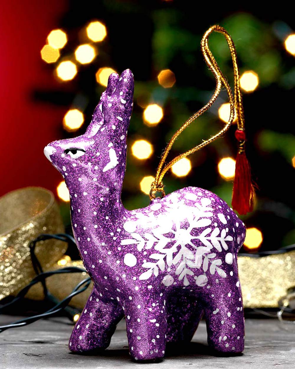 Handmade Reindeer Christmas Decoration Purple
