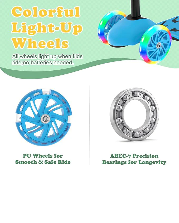IMMEK Kids Scooter LED Light-Up Wheels Adjustable Blue - Image 6