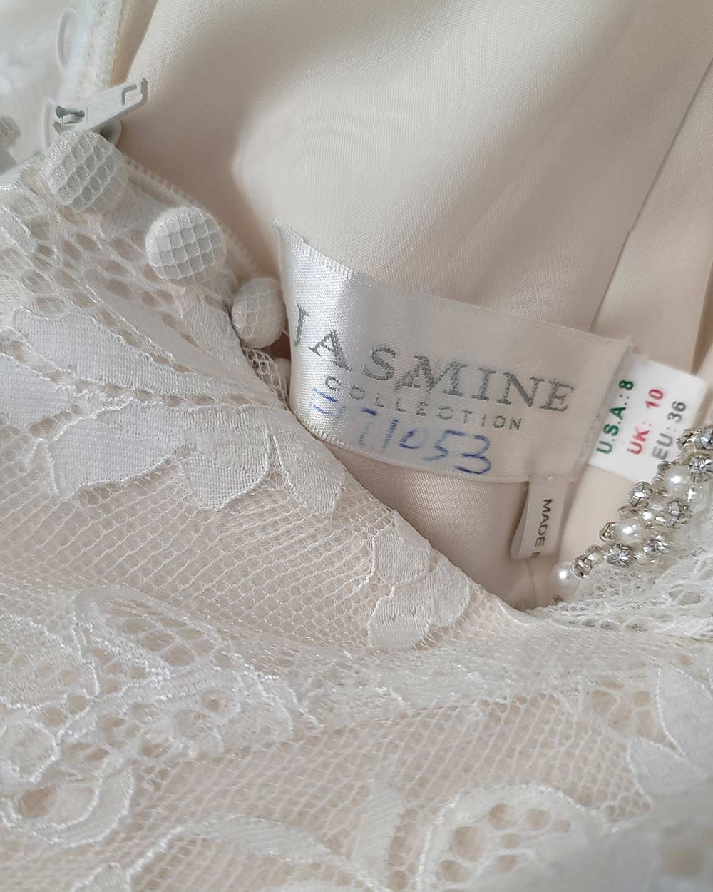 Jasmine Collection Champagne Fitted Strap Wedding Dress Size 8 - Image 14