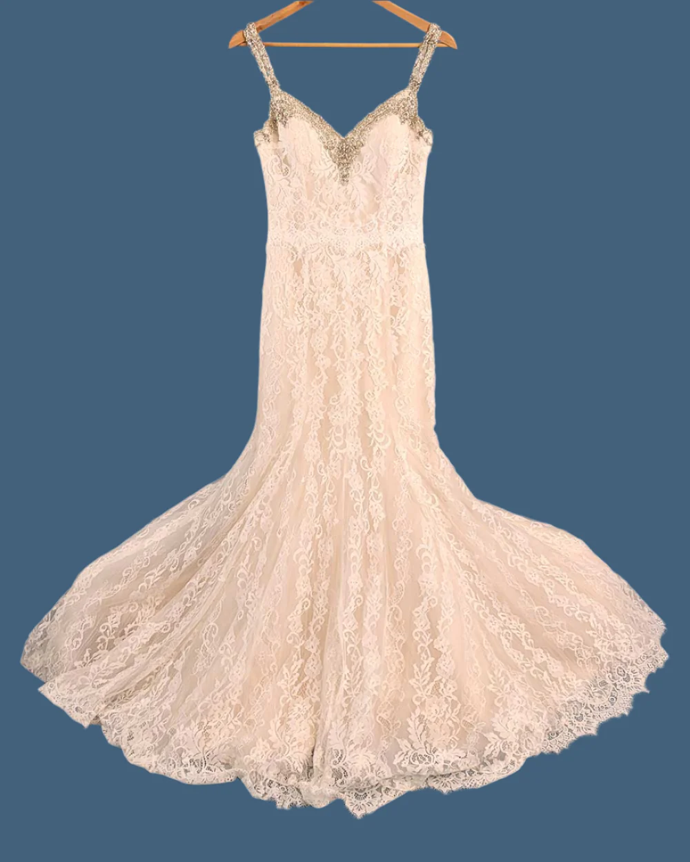 Jasmine Collection Champagne Fitted Strap Wedding Dress Size 8 - Image 2