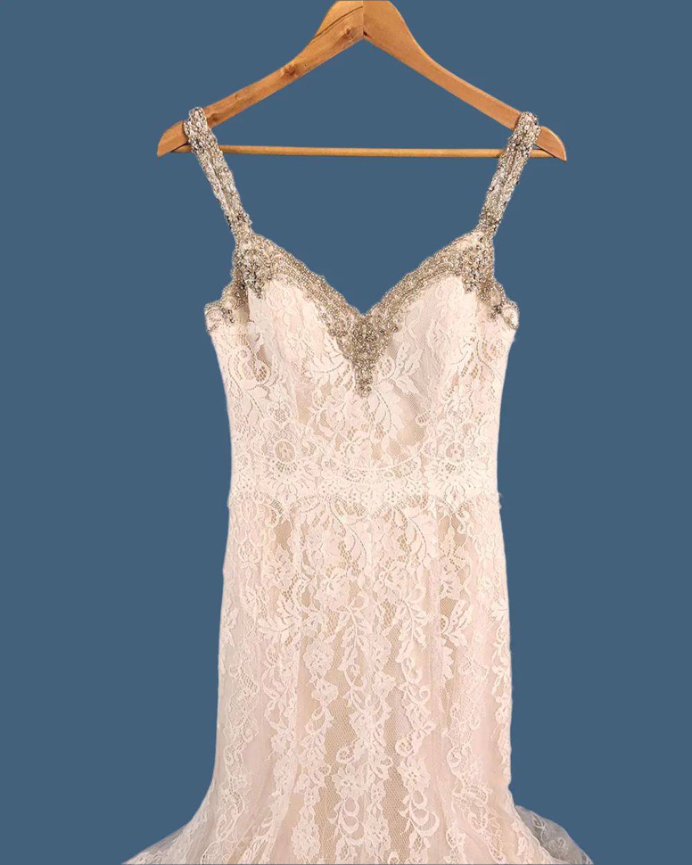 Jasmine Collection Champagne Fitted Strap Wedding Dress Size 8 - Image 3