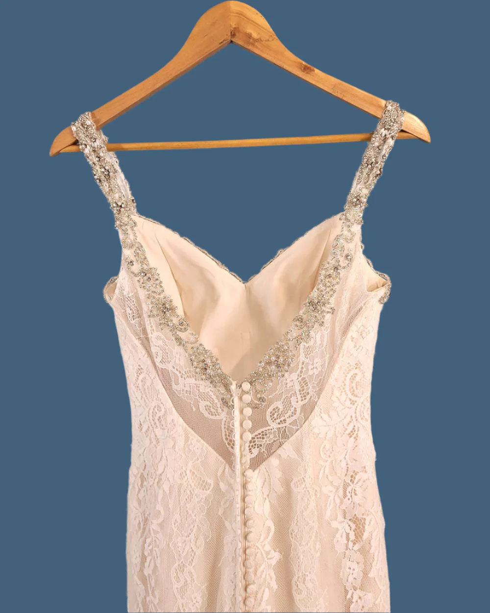 Jasmine Collection Champagne Fitted Strap Wedding Dress Size 8 - Image 9