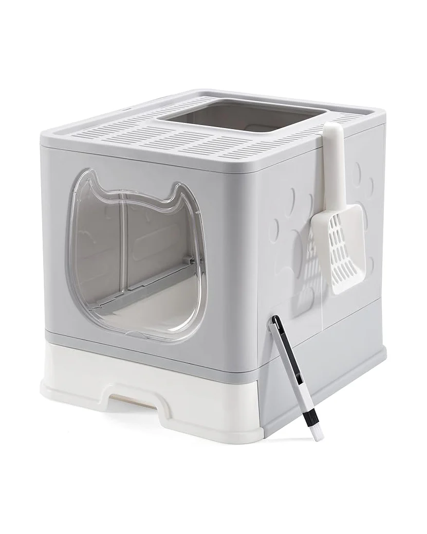 Kitten Cat Rabbit Foldable Litter Box Tray with Lid Grey
