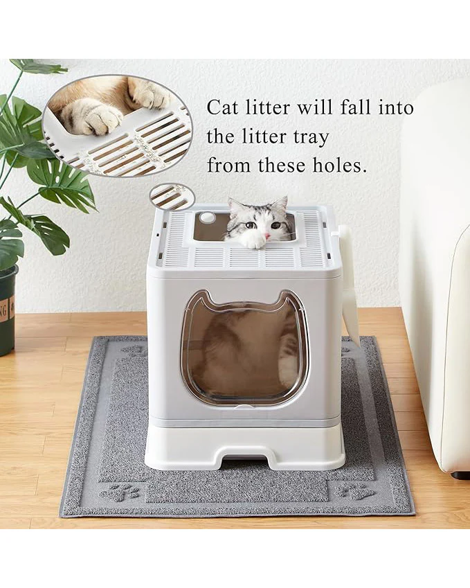 Kitten Cat Rabbit Foldable Litter Box Tray with Lid Grey - Image 4