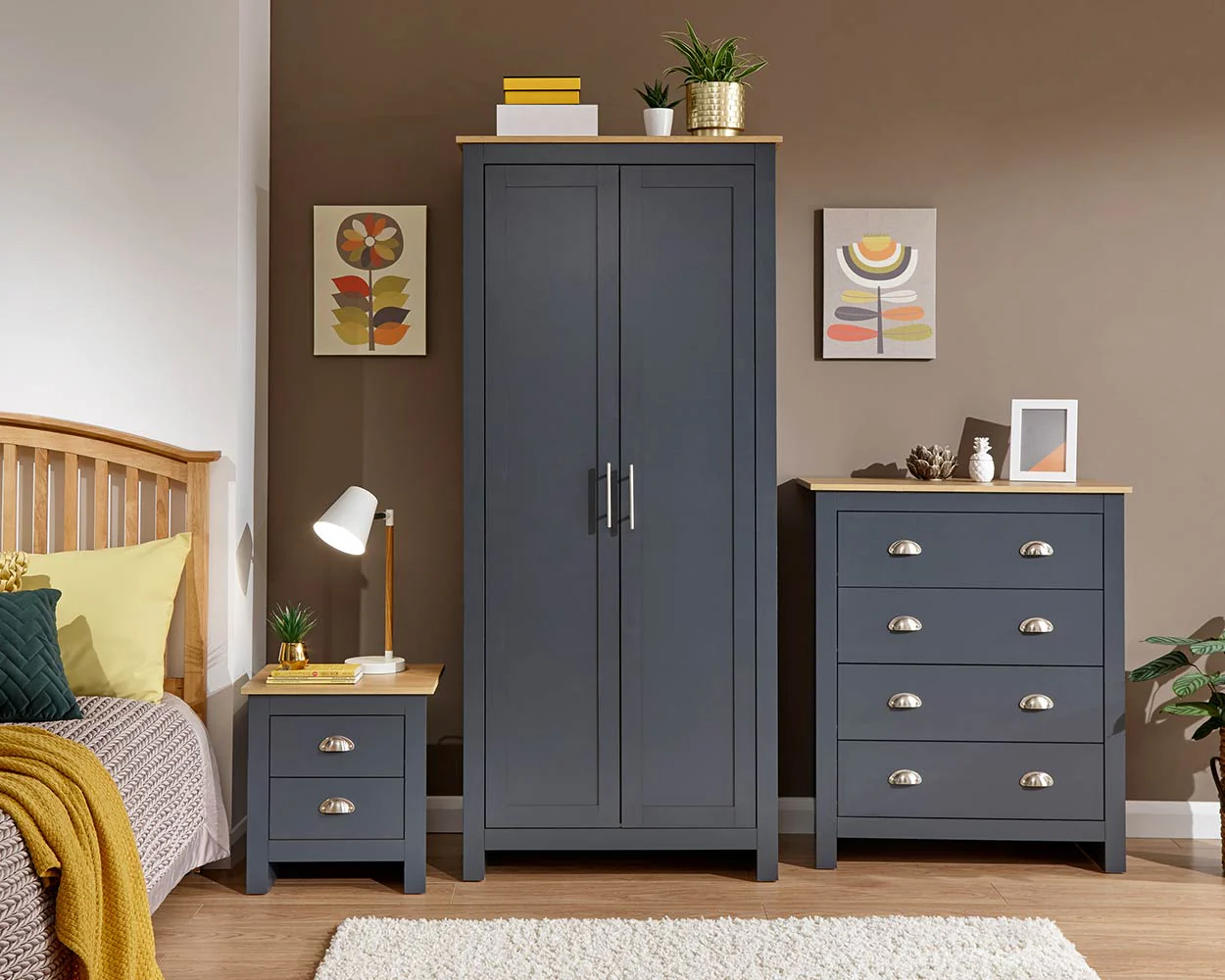 Lancaster 3 Piece Bedroom Furniture Set Slate Blue