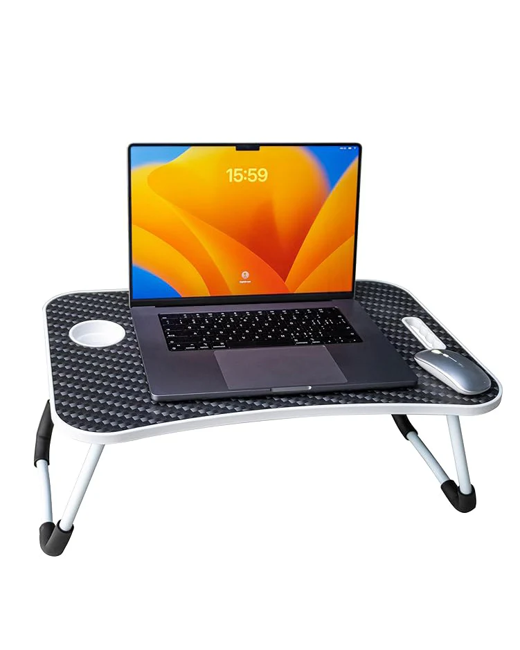 Laptop Desk Tray with Foldable Legs Cup Slot Black Pattern