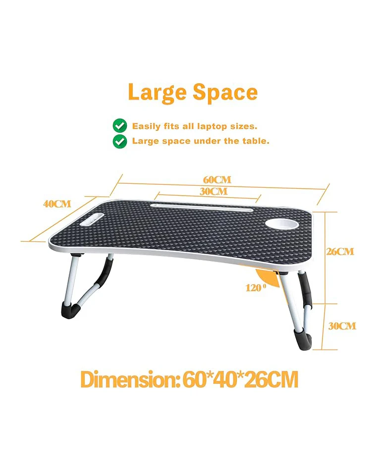 Laptop Desk Tray with Foldable Legs Cup Slot Black Pattern - Image 2