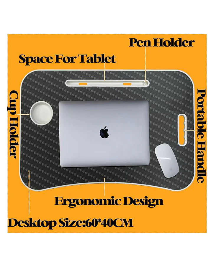 Laptop Desk Tray with Foldable Legs Cup Slot Black Pattern - Image 3
