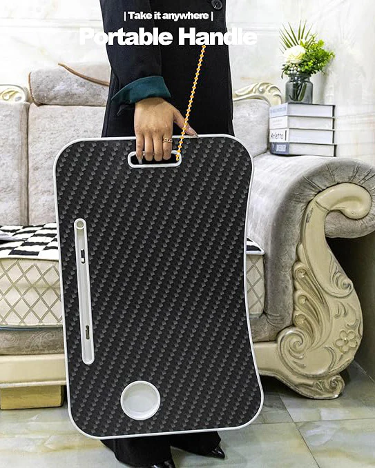 Laptop Desk Tray with Foldable Legs Cup Slot Black Pattern - Image 4