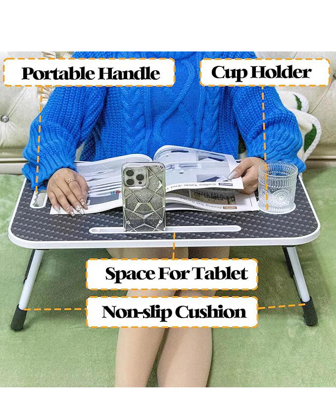 Laptop Desk Tray with Foldable Legs Cup Slot Black Pattern - Image 5
